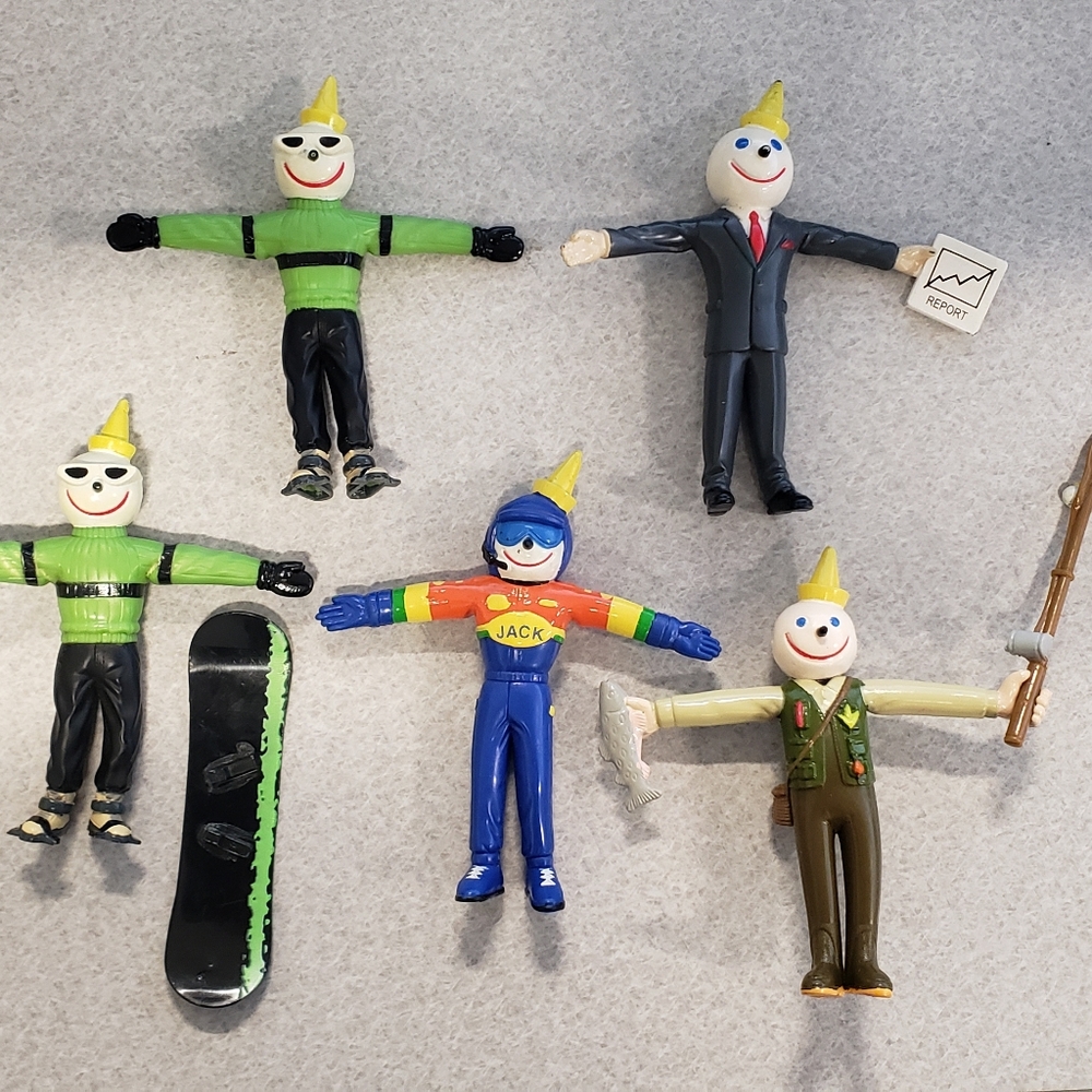Jack in the Box Restaurant Jack Bendable Figures lot of 5 Kids Meal Toys